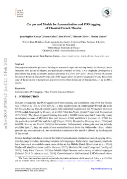 Corpus and Models for Lemmatisation and POS-tagging of Classical French
  Theatre