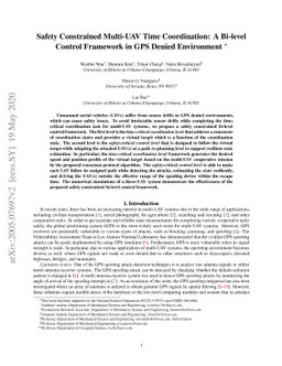 Safety Constrained Multi-UAV Time Coordination: A Bi-level Control
  Framework in GPS Denied Environment