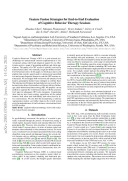 Feature Fusion Strategies for End-to-End Evaluation of Cognitive
  Behavior Therapy Sessions