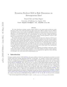 Byzantine-Resilient SGD in High Dimensions on Heterogeneous Data