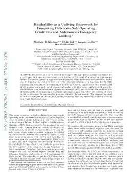 Reachability as a Unifying Framework for Computing Helicopter Safe
  Operating Conditions and Autonomous Emergency Landing