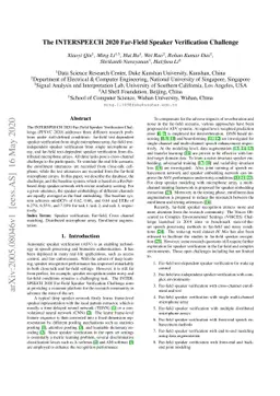 The INTERSPEECH 2020 Far-Field Speaker Verification Challenge