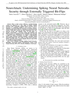 NeuroAttack: Undermining Spiking Neural Networks Security through
  Externally Triggered Bit-Flips