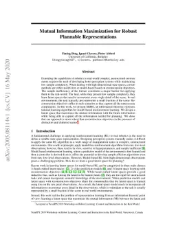 Mutual Information Maximization for Robust Plannable Representations