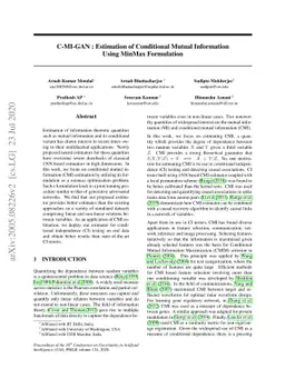 C-MI-GAN : Estimation of Conditional Mutual Information using MinMax
  formulation