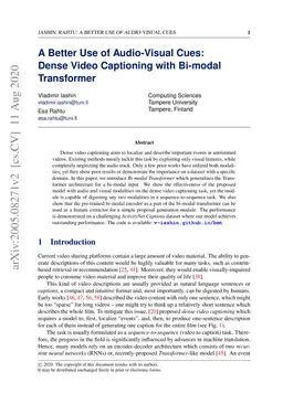 A Better Use of Audio-Visual Cues: Dense Video Captioning with Bi-modal
  Transformer