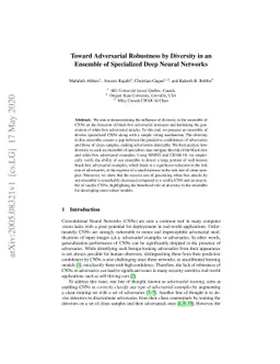 Toward Adversarial Robustness by Diversity in an Ensemble of Specialized
  Deep Neural Networks