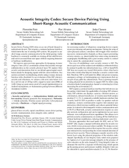Acoustic Integrity Codes: Secure Device Pairing Using Short-Range
  Acoustic Communication