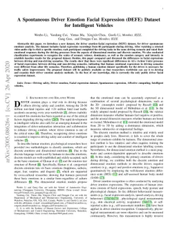 A Spontaneous Driver Emotion Facial Expression (DEFE) Dataset for
  Intelligent Vehicles