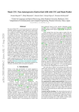 Mask CTC: Non-Autoregressive End-to-End ASR with CTC and Mask Predict