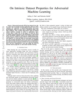 On Intrinsic Dataset Properties for Adversarial Machine Learning