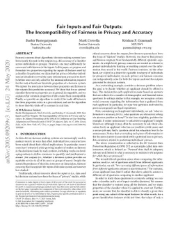 Fair Inputs and Fair Outputs: The Incompatibility of Fairness in Privacy
  and Accuracy