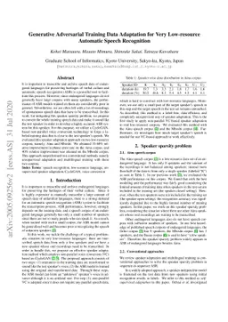 Generative Adversarial Training Data Adaptation for Very Low-resource
  Automatic Speech Recognition
