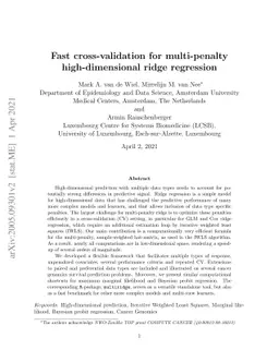 Fast cross-validation for multi-penalty ridge regression