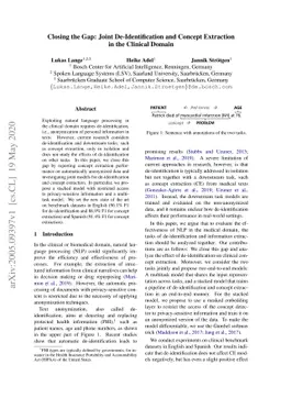 Closing the Gap: Joint De-Identification and Concept Extraction in the
  Clinical Domain