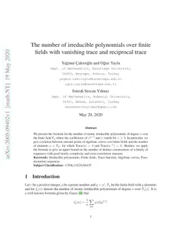 The number of irreducible polynomials over finite fields with vanishing
  trace and reciprocal trace