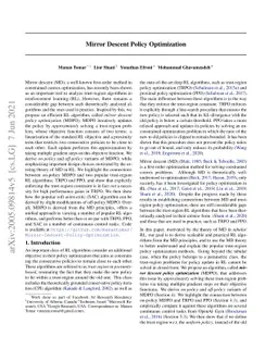 Mirror Descent Policy Optimization