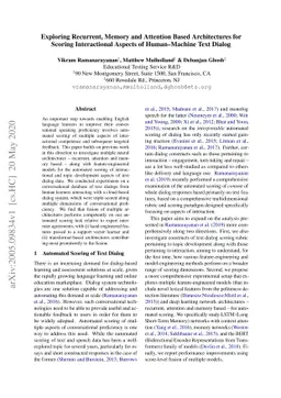 Exploring Recurrent, Memory and Attention Based Architectures for
  Scoring Interactional Aspects of Human-Machine Text Dialog