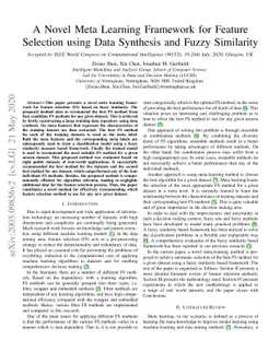 A Novel Meta Learning Framework for Feature Selection using Data
  Synthesis and Fuzzy Similarity