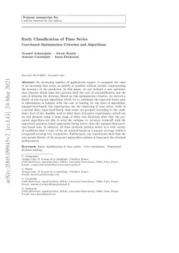 Early Classification of Time Series. Cost-based Optimization Criterion
  and Algorithms