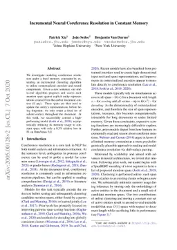 Incremental Neural Coreference Resolution in Constant Memory
