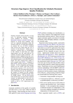 Structure-Tags Improve Text Classification for Scholarly Document
  Quality Prediction