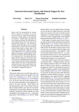 Universal Adversarial Attacks with Natural Triggers for Text
  Classification