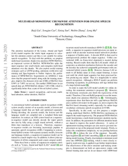Multi-head Monotonic Chunkwise Attention For Online Speech Recognition