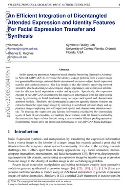 An Efficient Integration of Disentangled Attended Expression and
  Identity FeaturesFor Facial Expression Transfer andSynthesis