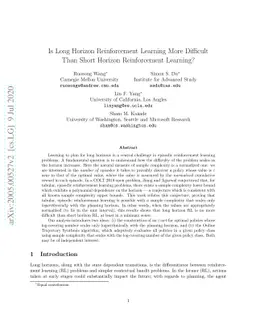 Is Long Horizon Reinforcement Learning More Difficult Than Short Horizon
  Reinforcement Learning?