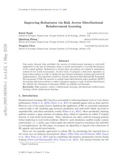 Improving Robustness via Risk Averse Distributional Reinforcement
  Learning