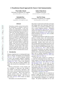 A Transformer-based Approach for Source Code Summarization