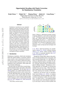 Opportunistic Decoding with Timely Correction for Simultaneous
  Translation