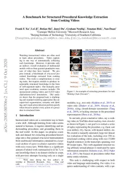 A Benchmark for Structured Procedural Knowledge Extraction from Cooking
  Videos