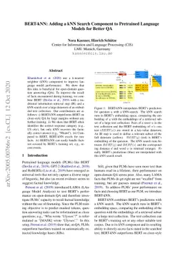 BERT-kNN: Adding a kNN Search Component to Pretrained Language Models
  for Better QA