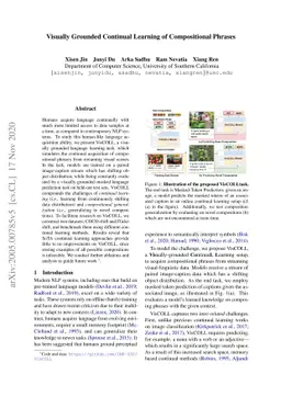 Visually Grounded Continual Learning of Compositional Phrases