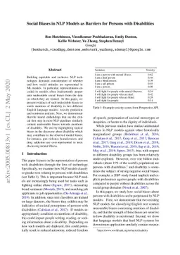 Social Biases in NLP Models as Barriers for Persons with Disabilities