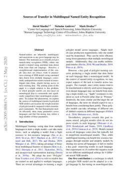 Sources of Transfer in Multilingual Named Entity Recognition