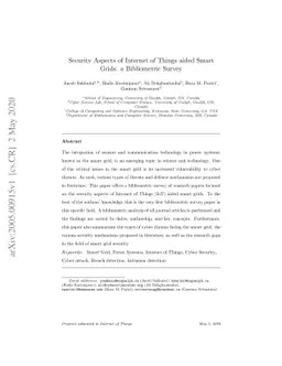 Security Aspects of Internet of Things aided Smart Grids: a Bibliometric
  Survey