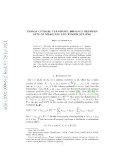Tensor optimal transport, distance between sets of measures and tensor
  scaling