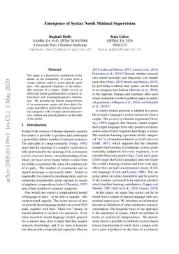 Emergence of Syntax Needs Minimal Supervision