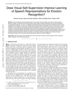 Does Visual Self-Supervision Improve Learning of Speech Representations
  for Emotion Recognition?
