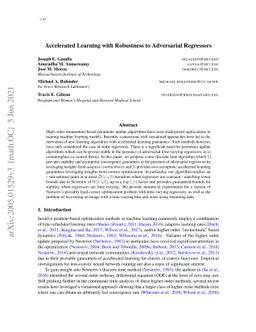 Accelerated Learning with Robustness to Adversarial Regressors