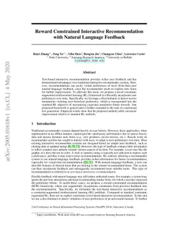 Reward Constrained Interactive Recommendation with Natural Language
  Feedback