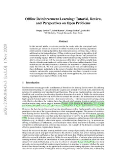 Offline Reinforcement Learning: Tutorial, Review, and Perspectives on
  Open Problems