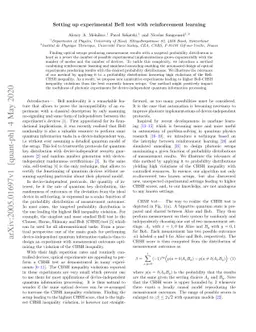 Setting up experimental Bell test with reinforcement learning