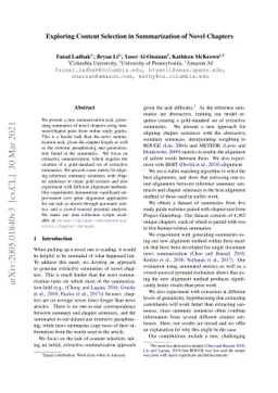 Exploring Content Selection in Summarization of Novel Chapters