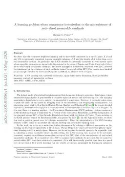 A learning problem whose consistency is equivalent to the non-existence
  of real-valued measurable cardinals