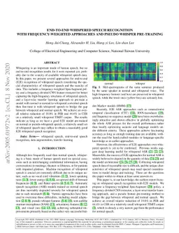 End-to-end Whispered Speech Recognition with Frequency-weighted
  Approaches and Pseudo Whisper Pre-training