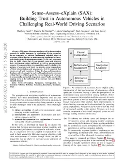 Sense-Assess-eXplain (SAX): Building Trust in Autonomous Vehicles in
  Challenging Real-World Driving Scenarios